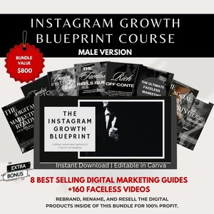 Instagram Growth Blueprint Course For Men Master Resell Rights Private Label Rights Instagram Growth Guide PLR MRR Faceless marketing