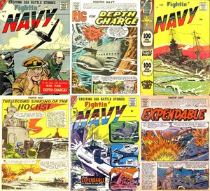 vintage war comics - Fightin Navy. 9 issues, Over 350 pages, 1950s vintage navy comics, pdfs suitable for pc, phones, tablets