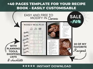 Cookbook Recipe Template Editable, Canva Recipes, Customizable Recipe Book Template, Editable Kitchen Cookbook Template, DIY Recipe Cookbook