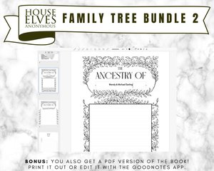 Family Tree Book BUNDLE 2 - Get 2 paperback genealogy notebooks, and 2 Beautiful Family Tree Chart JPGs to print as many times as you like
