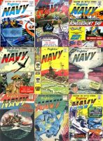 vintage war comics - Fightin Navy. 9 issues, Over 350 pages, 1950s vintage navy comics, pdfs suitable for pc, phones, tablets