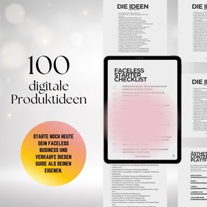 100 digital product ideas German with resale rights, Faceless Digital Marketing Beginner Guide, INSTAGRAM Marketing Checklist,