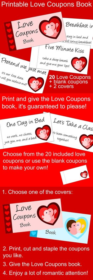 Printable Love Coupons Book for Him and Her, Valentine's Day Gift for Him and for Her, Romantic Coupons PDF, Love Coupons for Couples