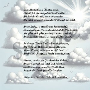 Mother's Day Poems Poem, Mother's Day Gift Printable Poem for Mom. Gift card for Mother's Day. Clouds, sky, blue.