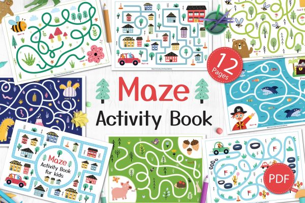Maze activity book Printable, busy book for toddlers maze spells maze printing book PDF baby kids activity book Presse binder Puzzle book