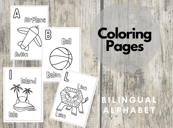 27 Bilingual English Spanish Coloring Pages for Kids: Páginas de Colorear Bilingue Inglés y Español para Niños. Bilingual Alphabet printable