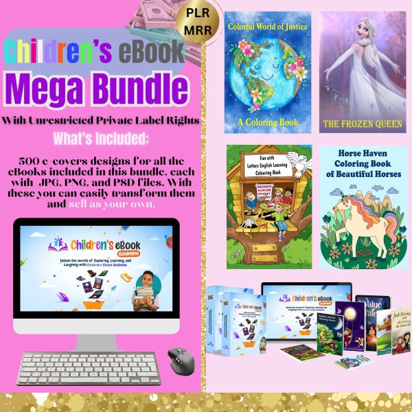 E-book for children, coloring books, sources for activity education, fascinating stories for children, digital product, + bonuses with resale rights