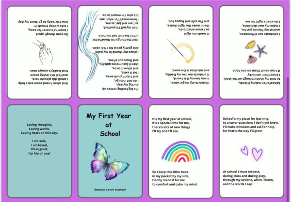 My first year at school (mum to child/green) a foldable booklet in pocket size for your child who goes to school