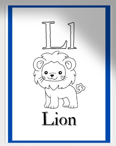 Alphabet coloring book with a mix of animals, instruments, food and items