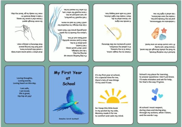 My first year at school (mum to child/green) a foldable booklet in pocket size for your child who goes to school