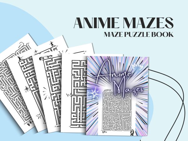 Anime mazzel book, 30 printable pages, maze for children, instant download, brain teaser game, maze play, kids activity book