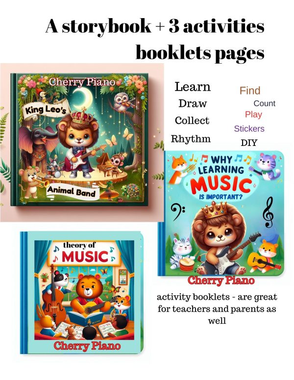 Set of 3 Children's Books Musical Education Leo's Pet Forest Motivating Quotes Music Theory Music Alphabet Instruments