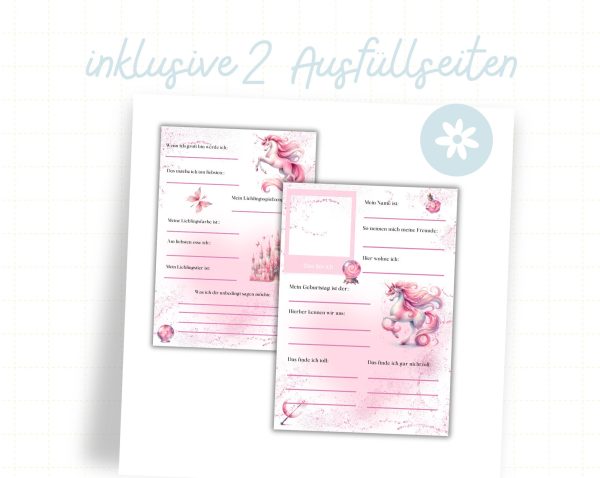 Print template Friends book Eenhoorn - Friendship of Kleuterchool - Friends book to print yourself - Friends book pages - Friends cards -