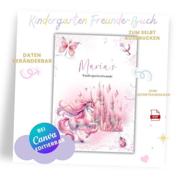Print template Friends book Eenhoorn - Friendship of Kleuterchool - Friends book to print yourself - Friends book pages - Friends cards -