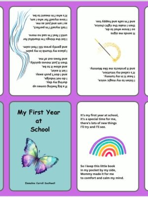 US - My first year at school (mommy to child/purple) A foldable booklet in pocket size for your child who goes to school