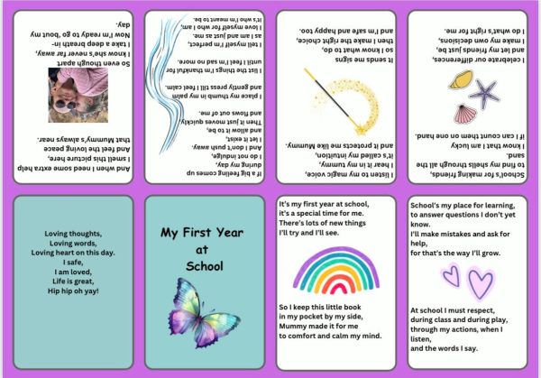 US - My first year at school (mommy to child/purple) A foldable booklet in pocket size for your child who goes to school