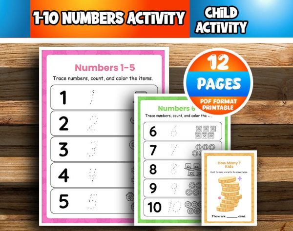 Activity book with 1-20 figures - Pre -school learning - Activity book for children - Direct download book - ready to print