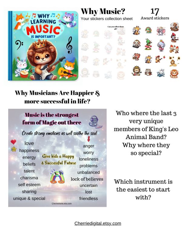 Set of 3 Children's Books Musical Education Leo's Pet Forest Motivating Quotes Music Theory Music Alphabet Instruments