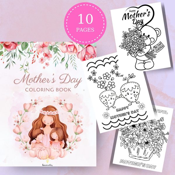 Coloring book, Mother's Day design, colored coloring book pages, Mother's Day Colorbook, Digital Download, PDF Instant Dowload, 10 pages PDF
