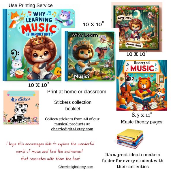 Set of 3 Children's Books Musical Education Leo's Pet Forest Motivating Quotes Music Theory Music Alphabet Instruments