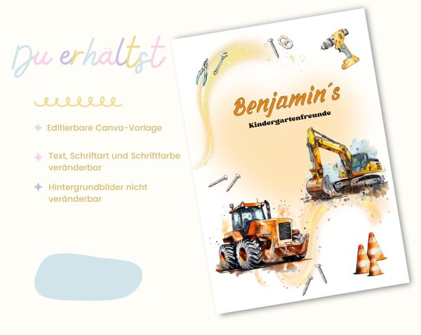 Printing template Friends book Construction Place - Friendship of Kleuternschool - Friends book to print yourself - Friends book pages - Friends cards