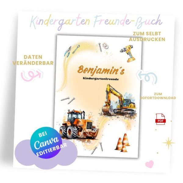 Printing template Friends book Construction Place - Friendship of Kleuternschool - Friends book to print yourself - Friends book pages - Friends cards